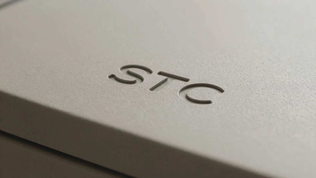 Close detail photograph of an STC object's surface showing its material finish, soft diffused daylight, neutral backgrou